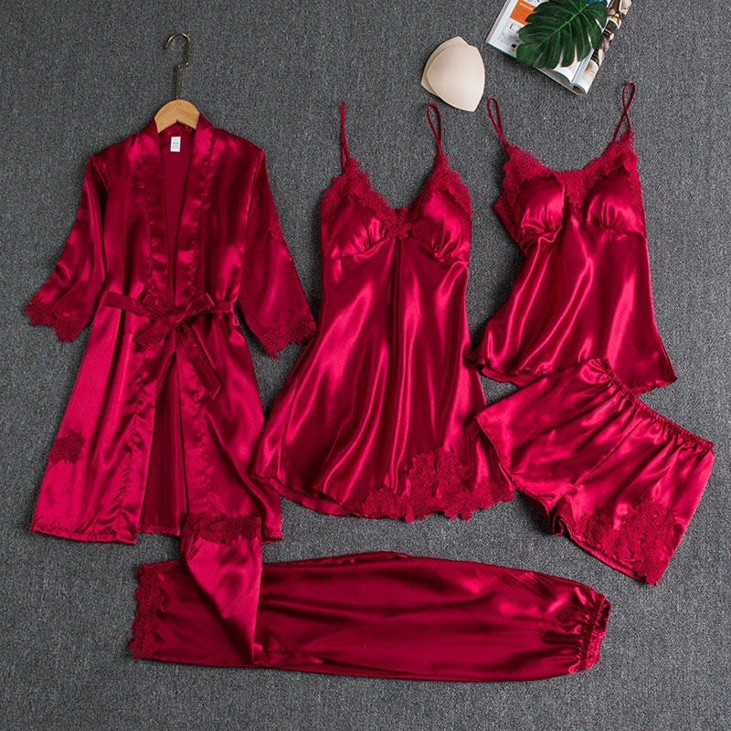 Leila Five Piece Satin Lace Pajama Set_2