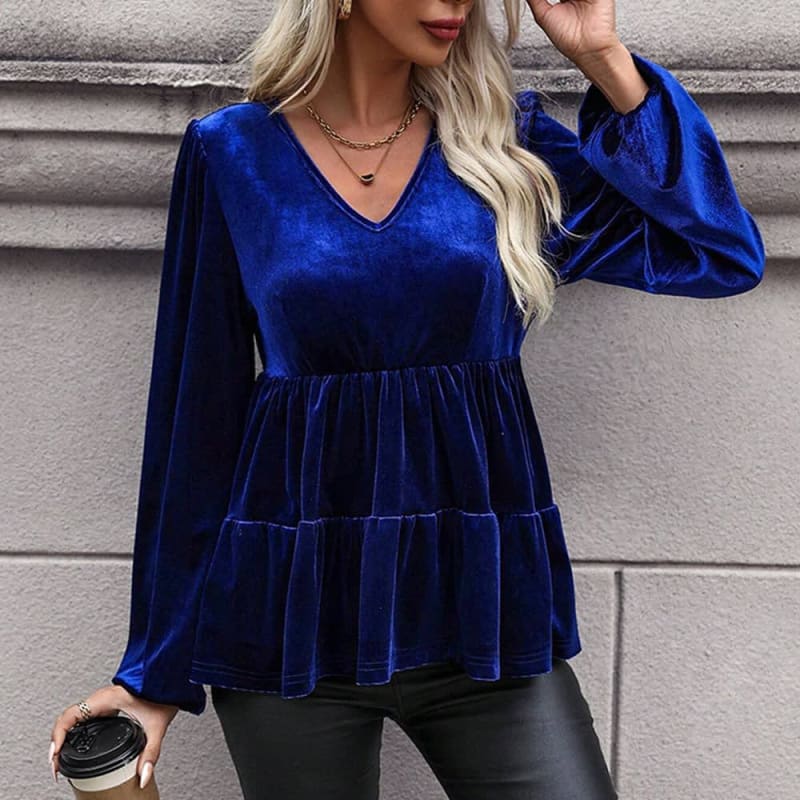 Lucinda Velvet Balloon Sleeve Peplum Top_1