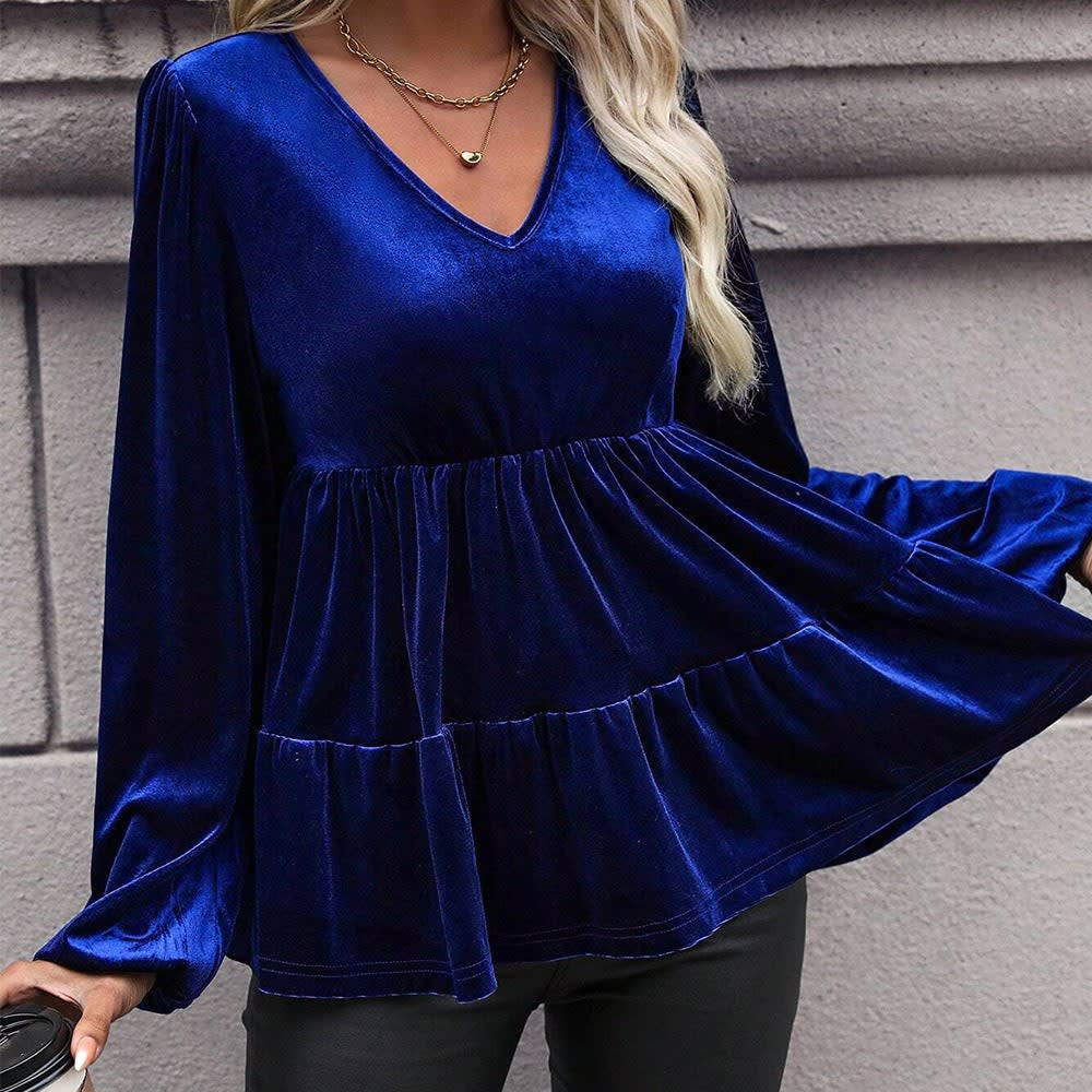 Lucinda Velvet Balloon Sleeve Peplum Top_3