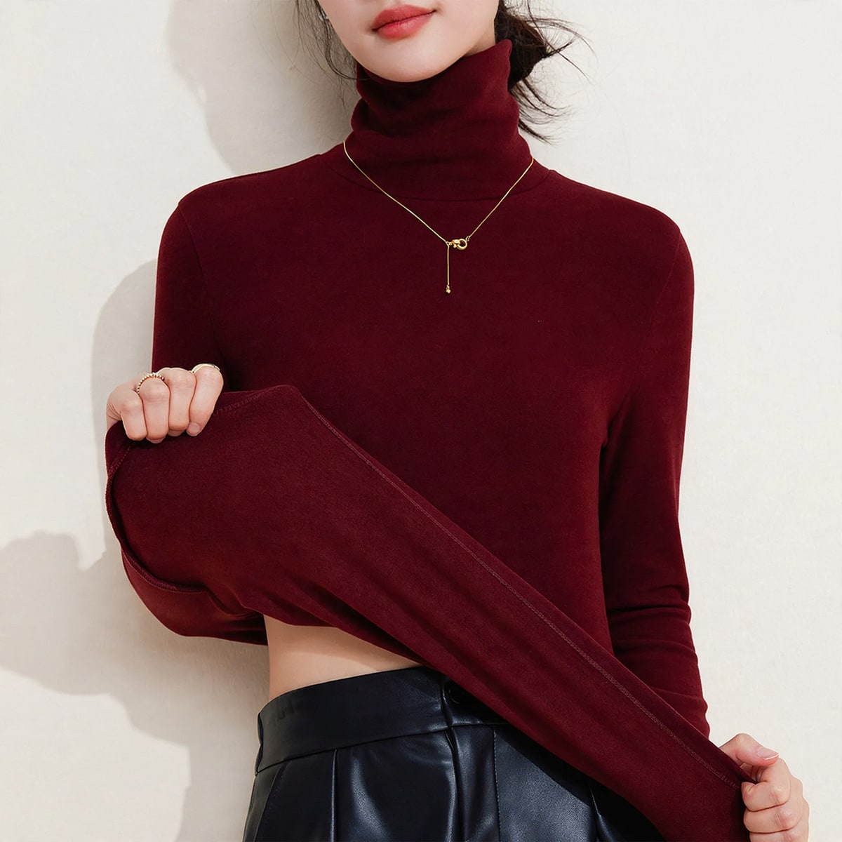 Geneva Fleece Lined Turtleneck Thermal Top_2