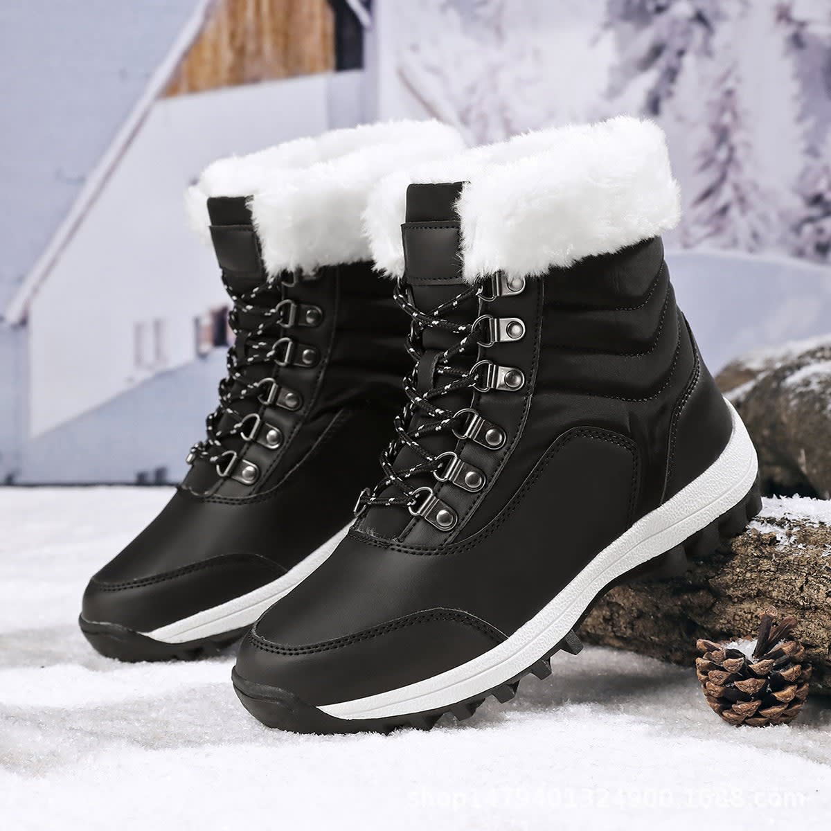 Madelyn Faux Fur Lace-Up Snow Boots_3