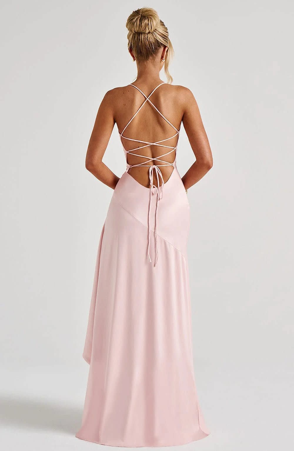 Yvaine V-Neck Satin Ruffle High Slit Evening Maxi Dress_2
