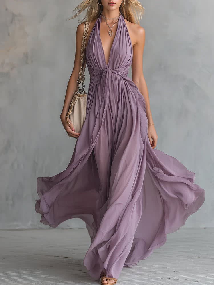 Arabella Halter Deep V-Neck Flowy Maxi Dress_3