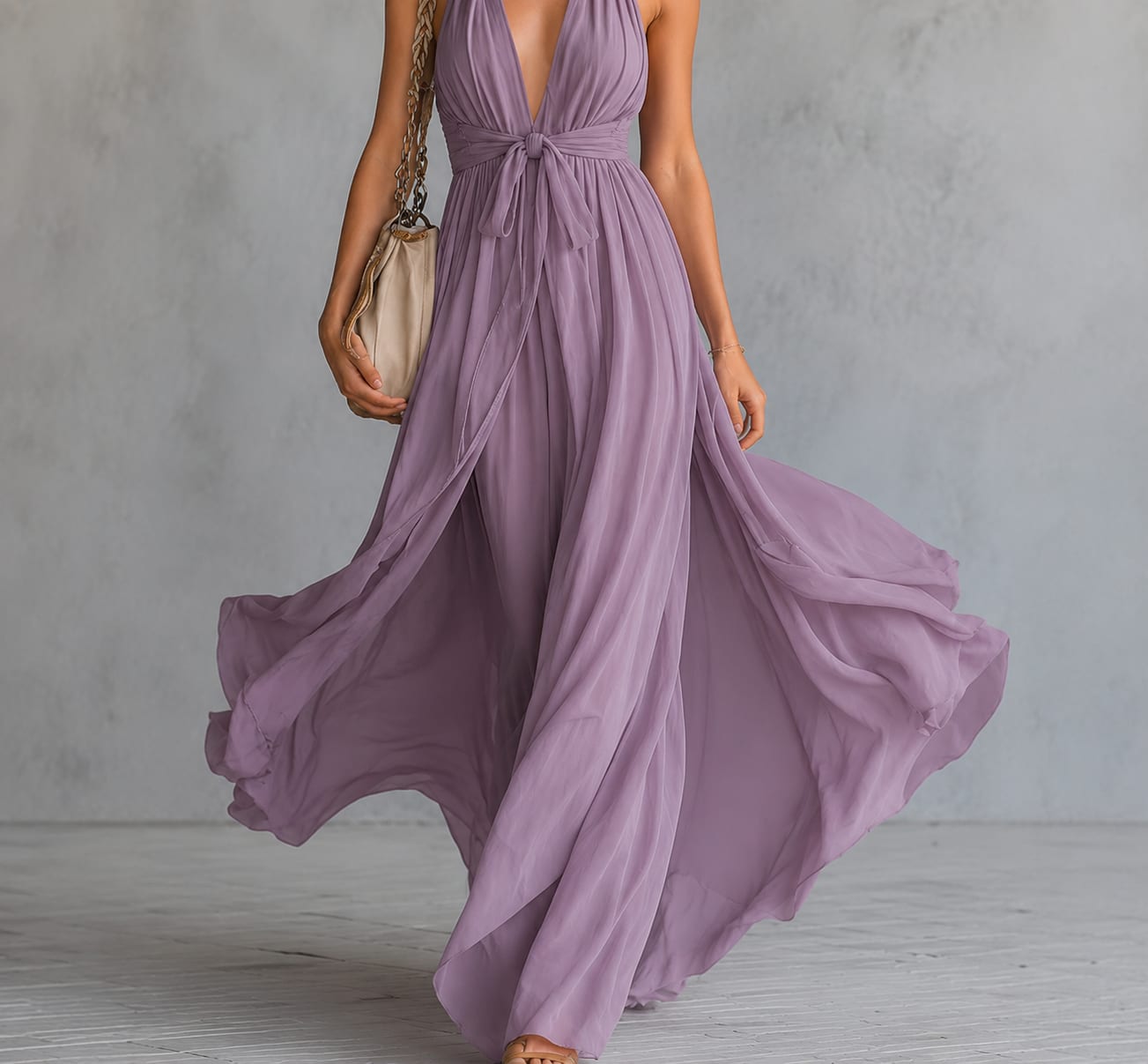Arabella Halter Deep V-Neck Flowy Maxi Dress_4