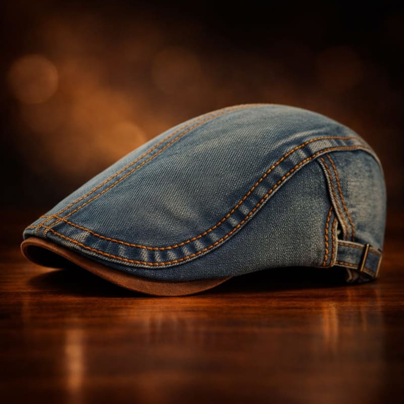 Boyd Denim Contrast Stitch Flat Cap_1