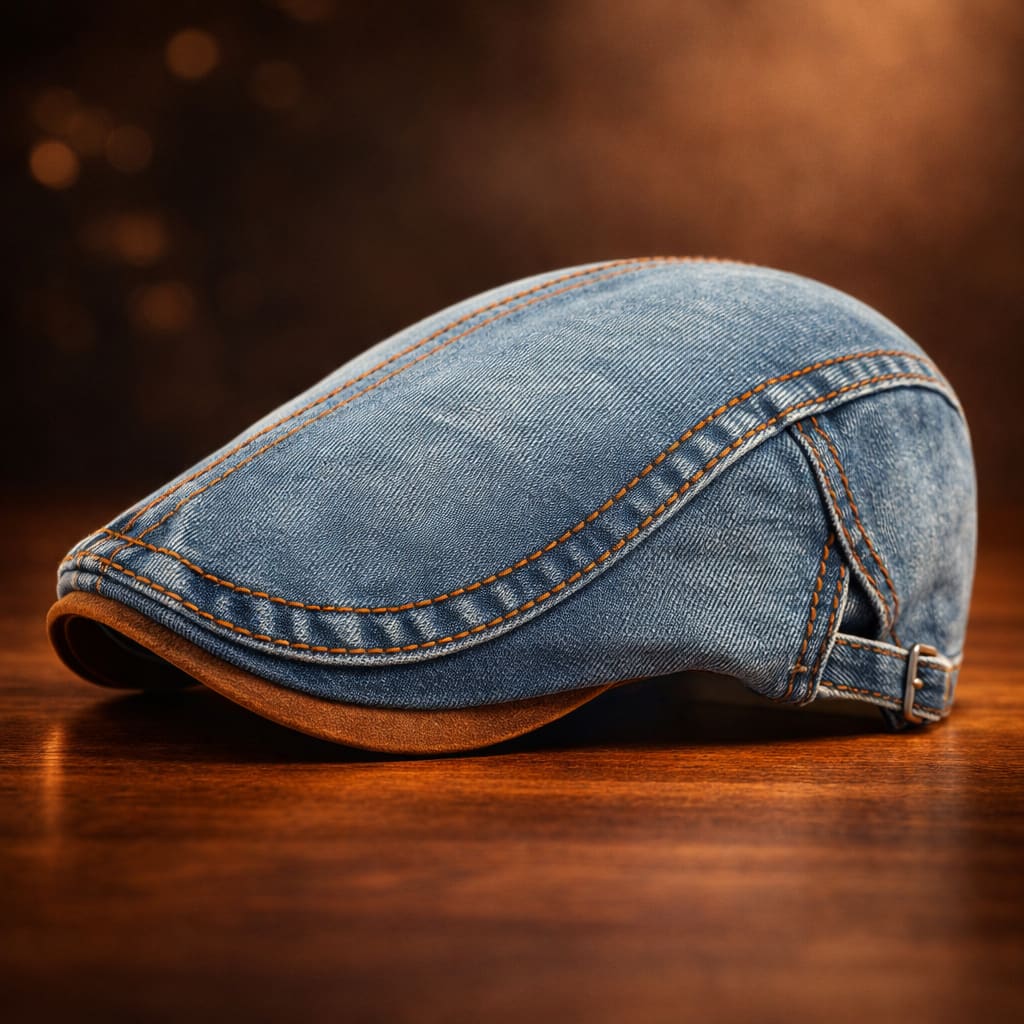 Boyd Denim Contrast Stitch Flat Cap_3