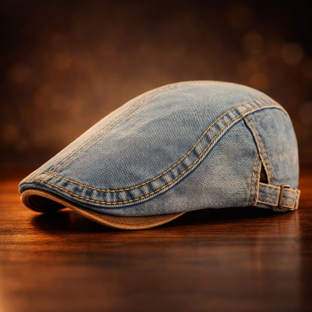 Boyd Denim Contrast Stitch Flat Cap_4