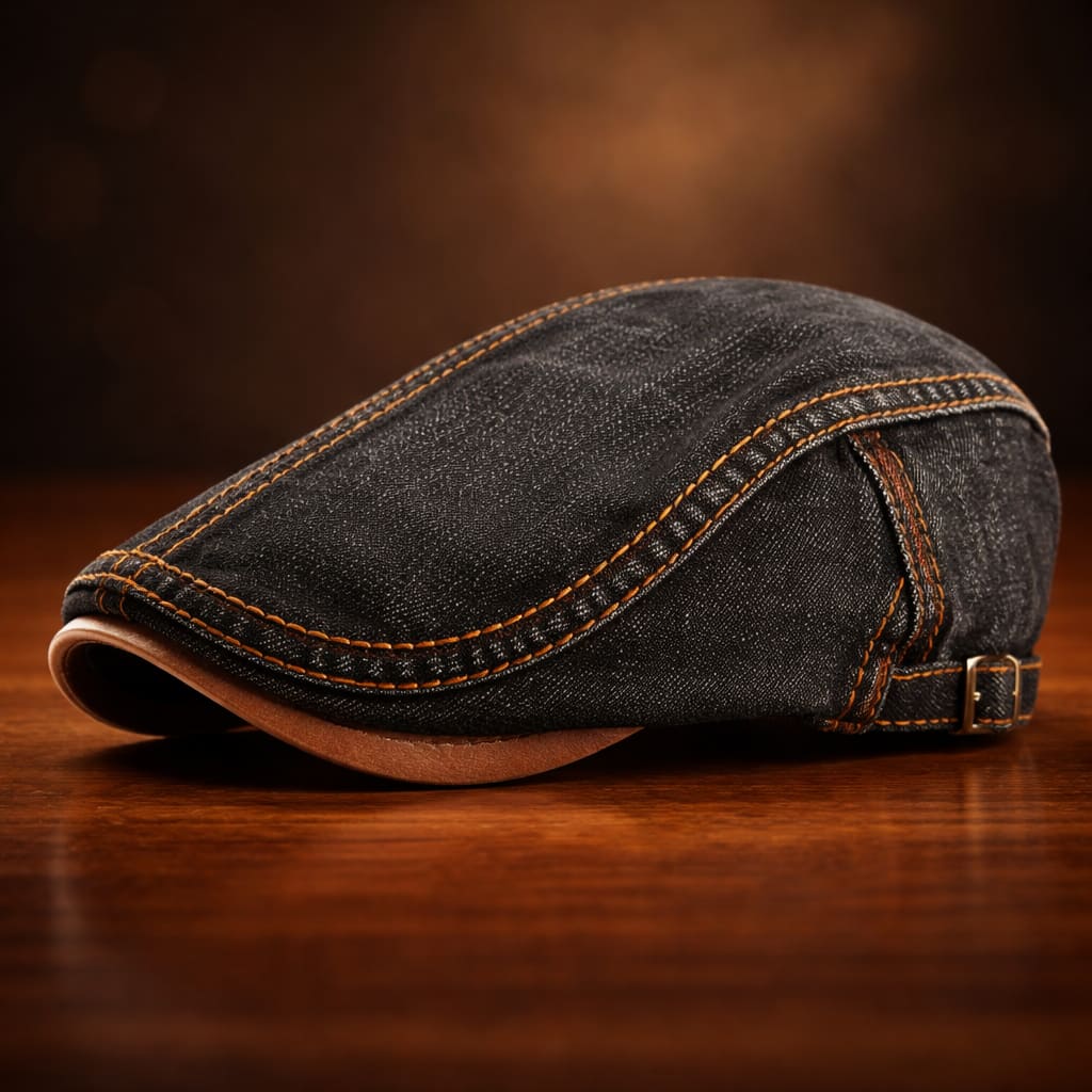 Boyd Denim Contrast Stitch Flat Cap_5
