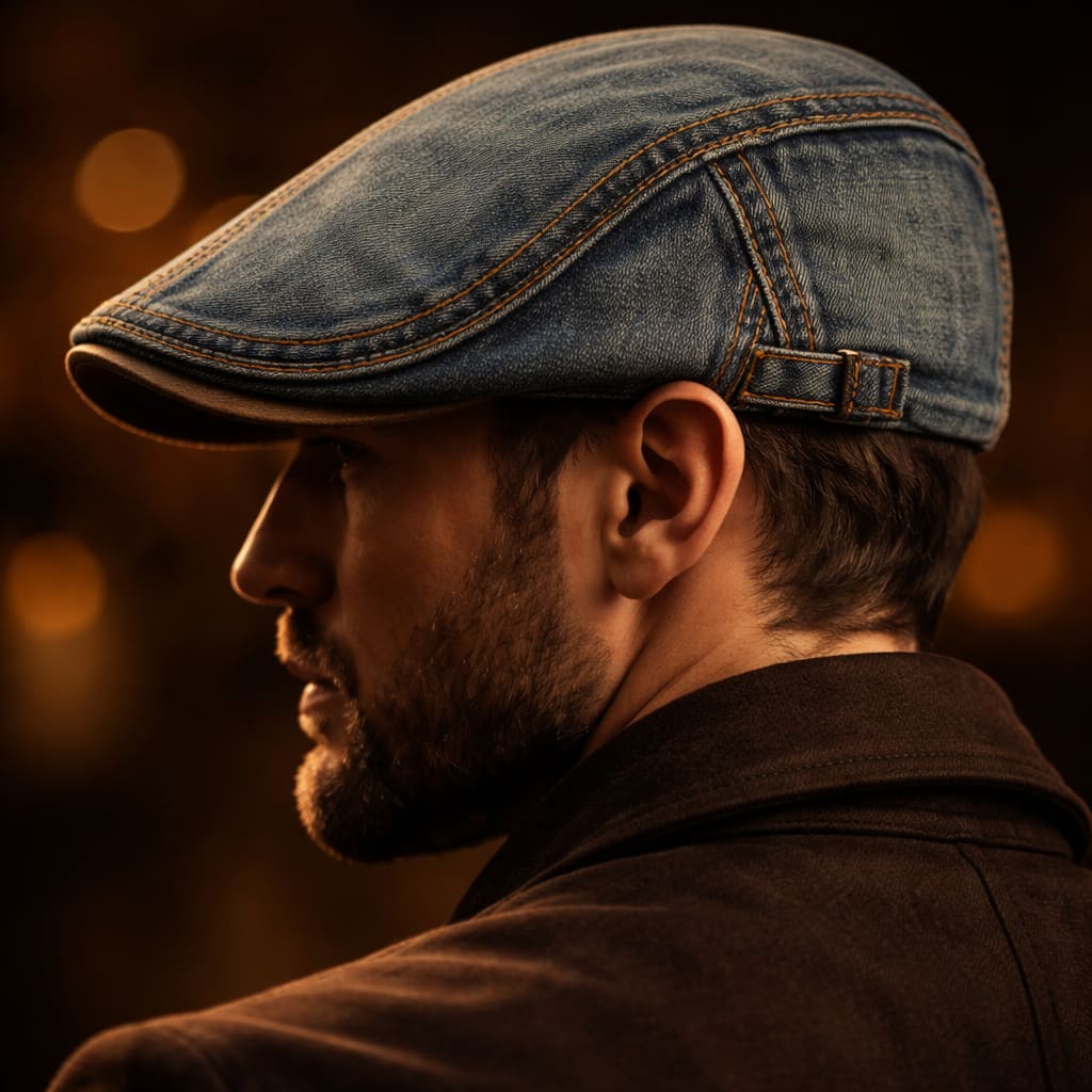 Boyd Denim Contrast Stitch Flat Cap_6