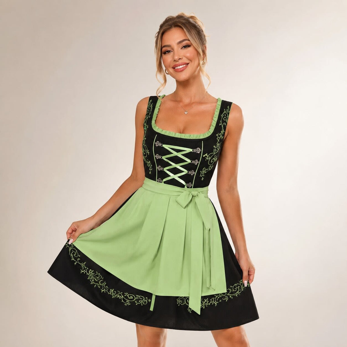 Placida Embroidered Lace-Up Dirndl Dress_4