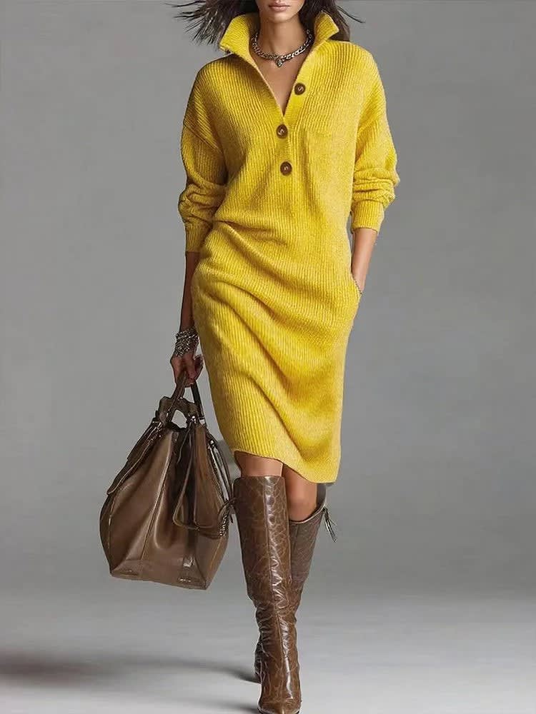 Mabel Collared Button Front Knit Midi Dress_4