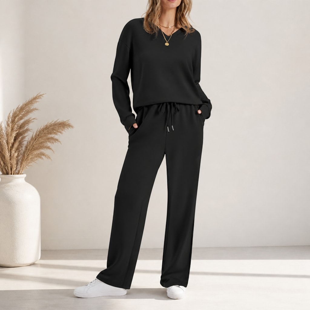 Tabitha V-Neck Knit Top and Wide Leg Drawstring Lounge Set_12