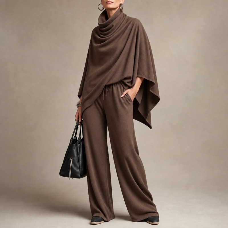 Aurora Cowl Neck Draped Top and Wide Leg Trousers Set_1