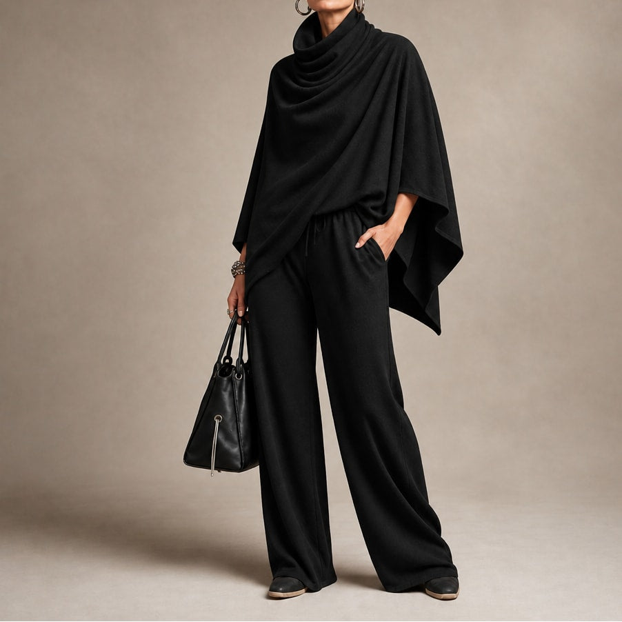 Aurora Cowl Neck Draped Top and Wide Leg Trousers Set_14