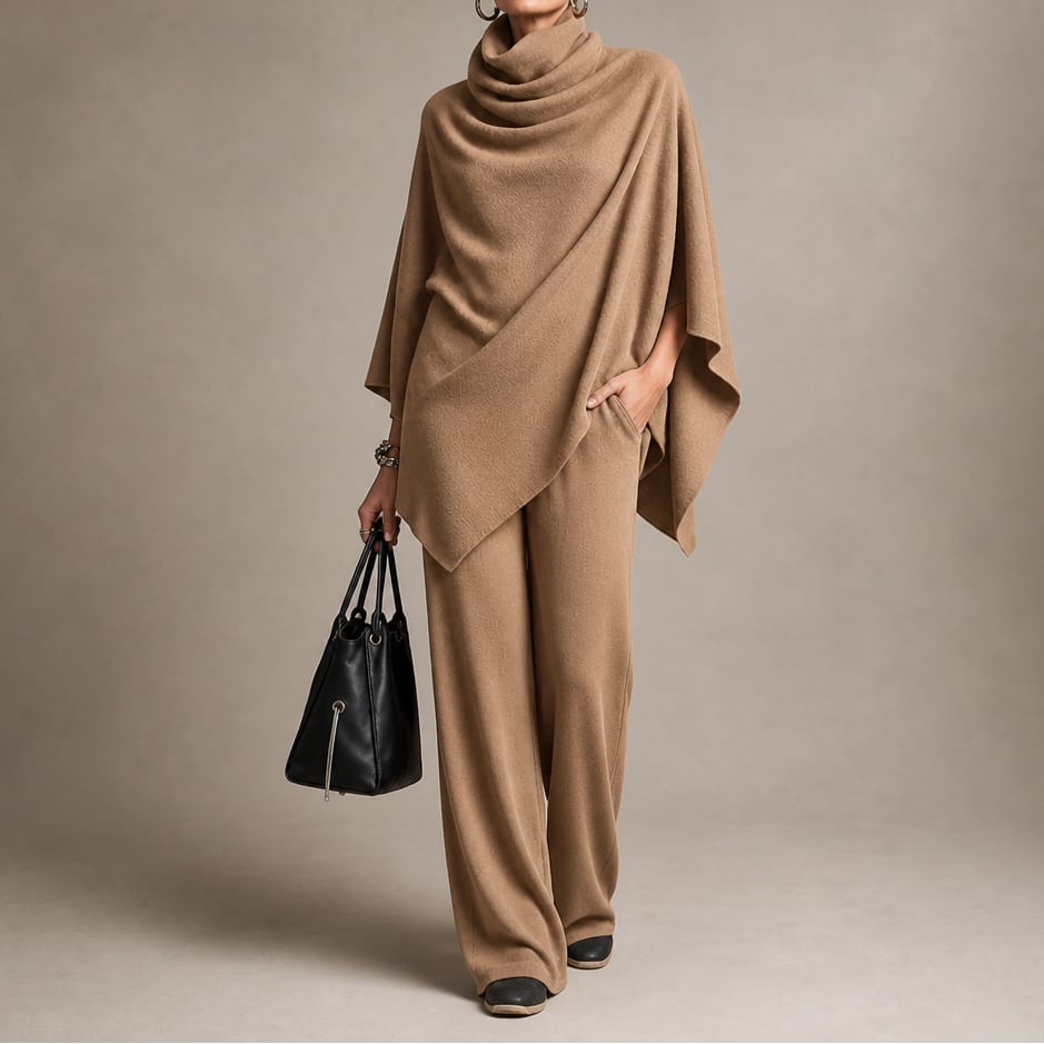 Aurora Cowl Neck Draped Top and Wide Leg Trousers Set_15