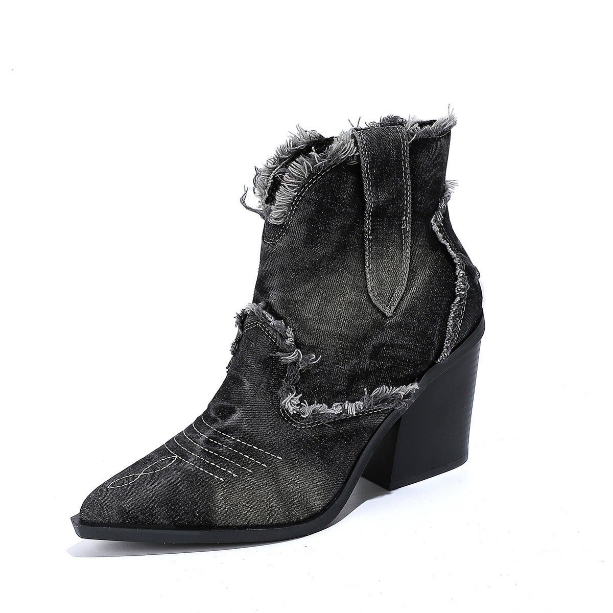 Cambria Denim Block Heel Cowboy Boots_4