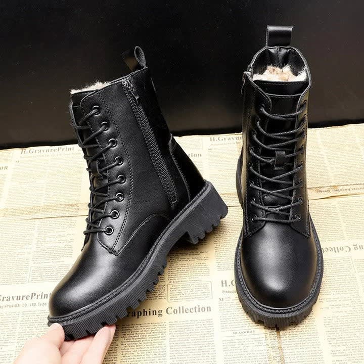 Evie Fur Lined Faux Leather Combat Boots_3