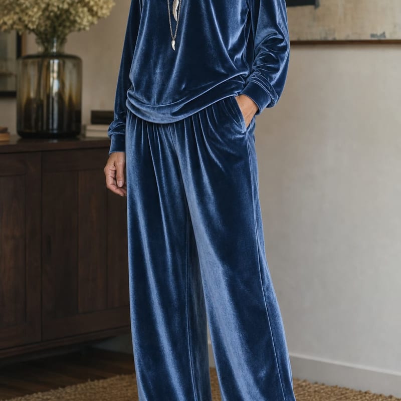 Cecily Velvet Long Sleeve Top and Wide Leg Pants Two Piece Lounge Set_1
