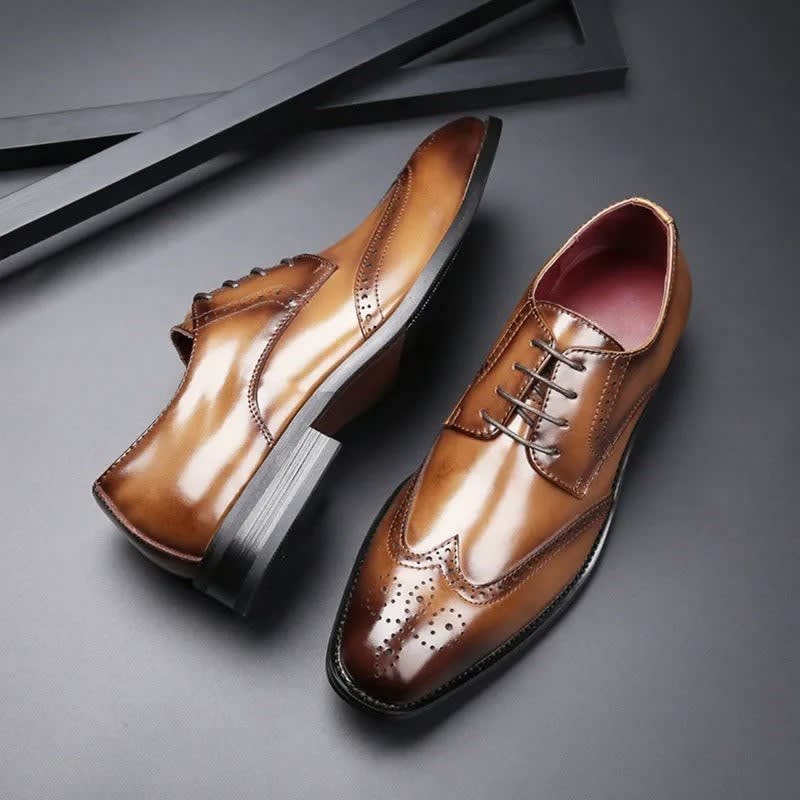 Harold Burnished Leather Wingtip Brogue Shoes_1
