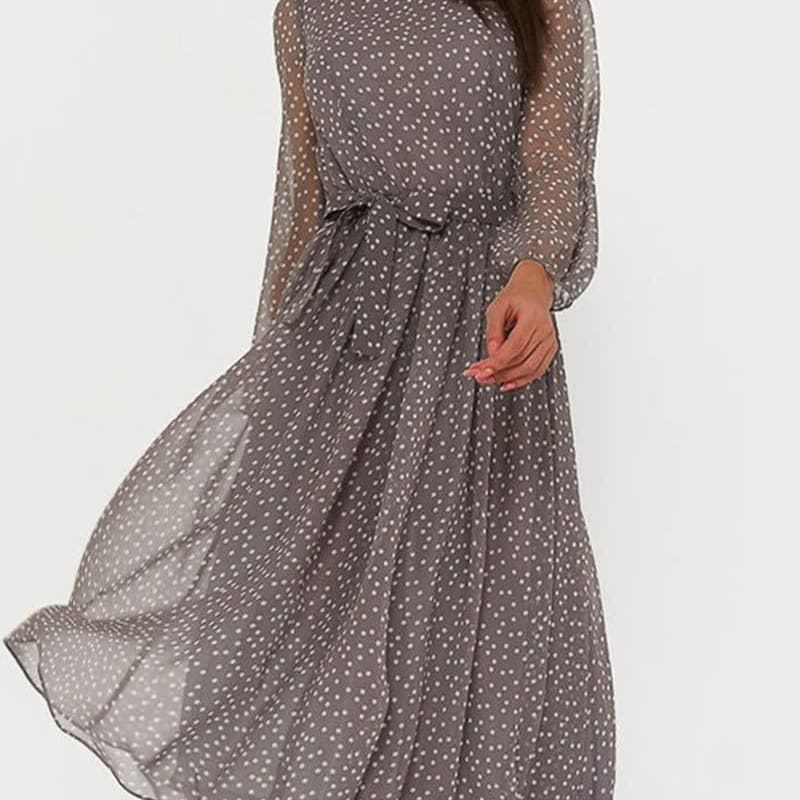 Clara Polka Dot Long Sleeve Flowy Chiffon Midi Dress_1