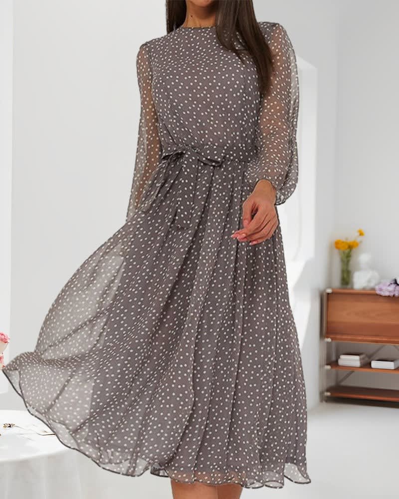 Clara Polka Dot Long Sleeve Flowy Chiffon Midi Dress_3