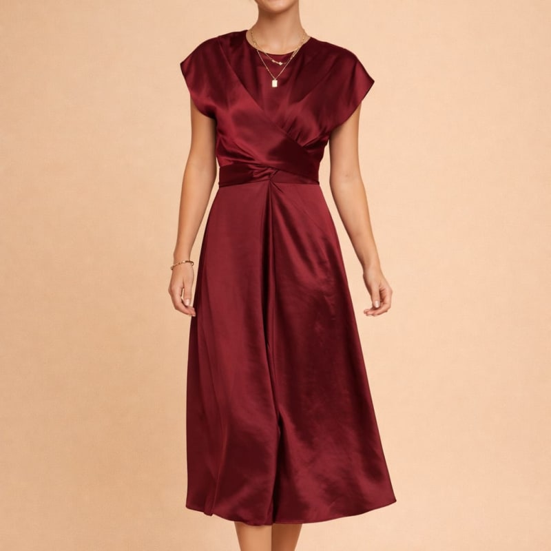 Katriona Satin Twist Front Wedding Guest Midi Dress_1