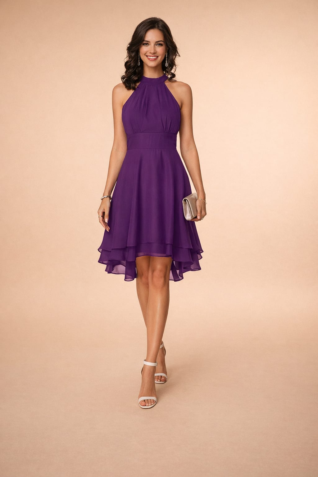 Delia Halter Neck Tiered Chiffon Dress_8