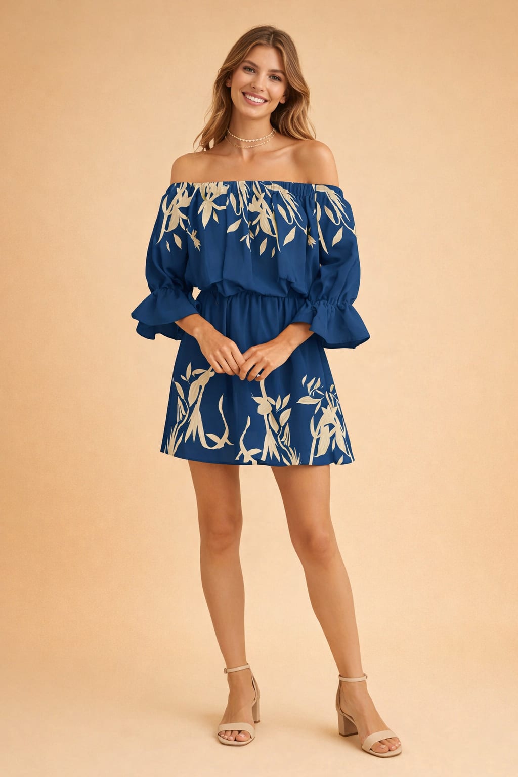 Winifred Floral Print Off Shoulder Ruffle Summer Dress_3