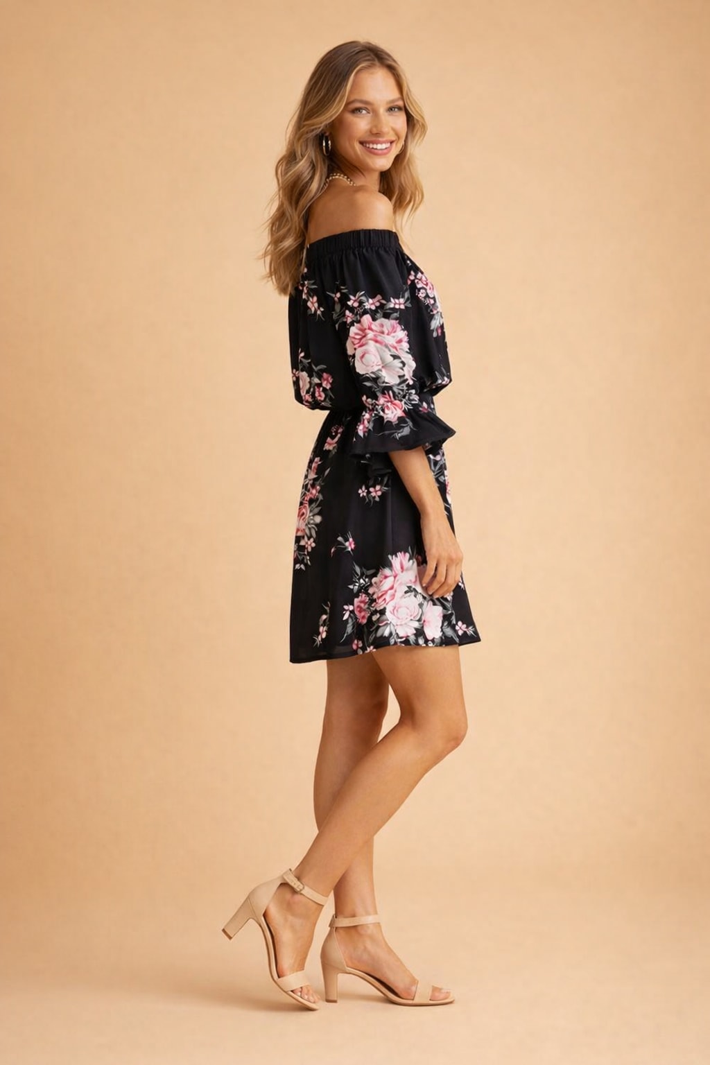 Winifred Floral Print Off Shoulder Ruffle Summer Dress_7