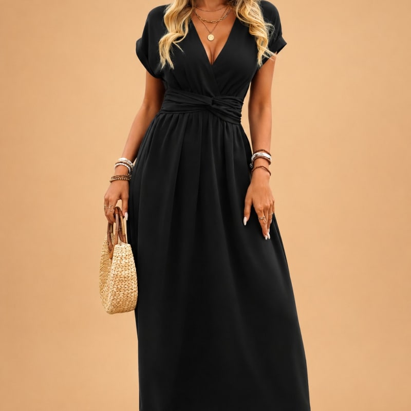 Esme Flowy V-Neck Wrap Short Sleeve Maxi Dress_1