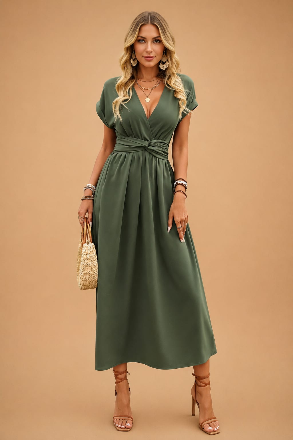 Esme Flowy V-Neck Wrap Short Sleeve Maxi Dress_4