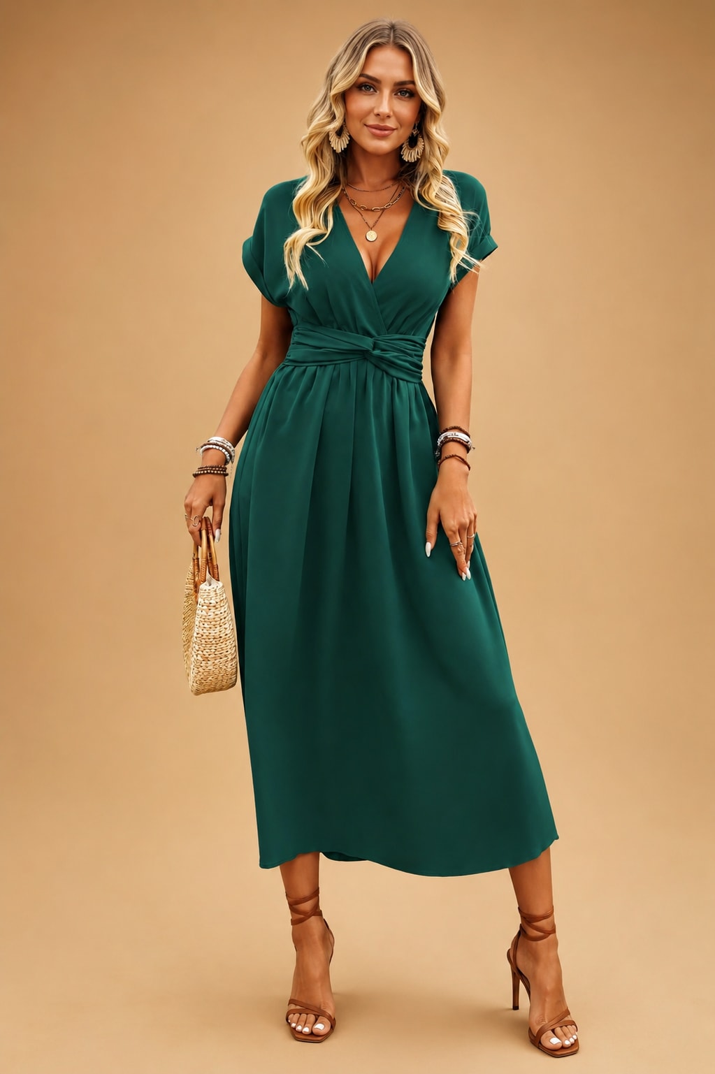 Esme Flowy V-Neck Wrap Short Sleeve Maxi Dress_5
