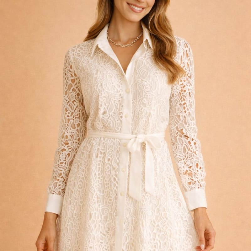 Harriet Lace Long Sleeve Button Front Shirt Dress_1