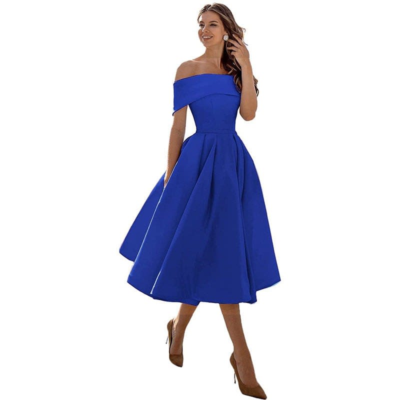 Dahlia Off Shoulder Satin Wedding Guest Midi Dress_10