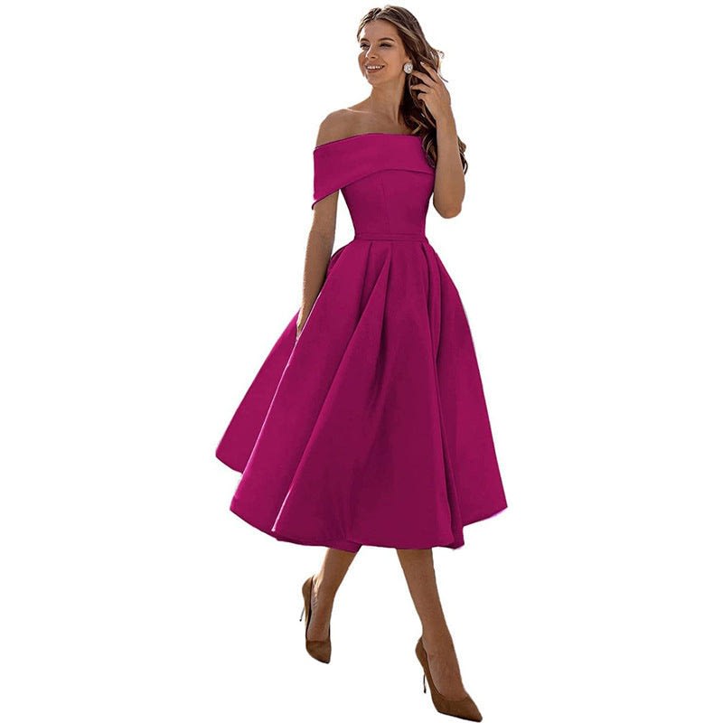Dahlia Off Shoulder Satin Wedding Guest Midi Dress_11