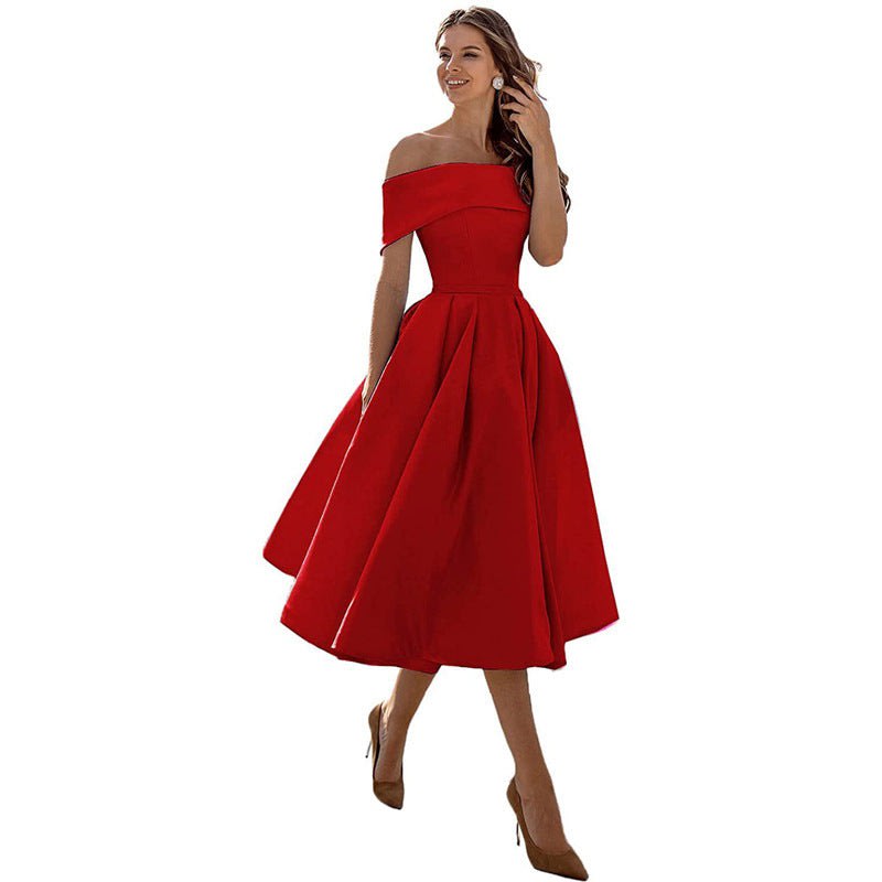 Dahlia Off Shoulder Satin Wedding Guest Midi Dress_14