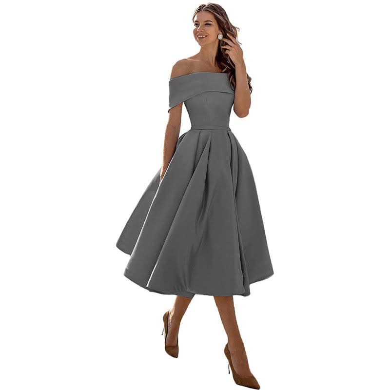 Dahlia Off Shoulder Satin Wedding Guest Midi Dress_2
