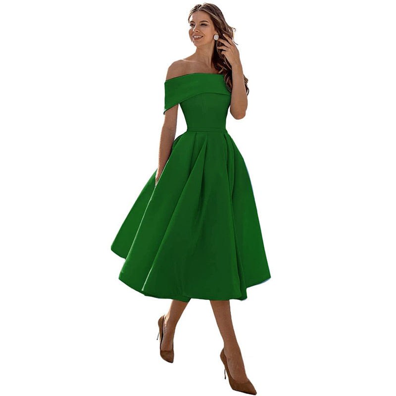 Dahlia Off Shoulder Satin Wedding Guest Midi Dress_4