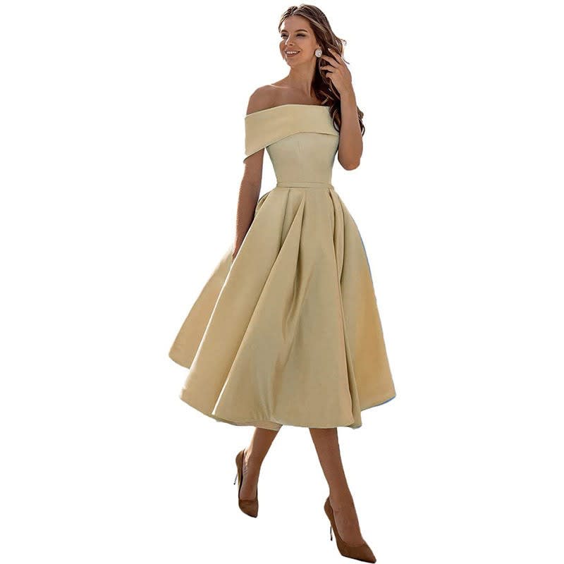 Dahlia Off Shoulder Satin Wedding Guest Midi Dress_7