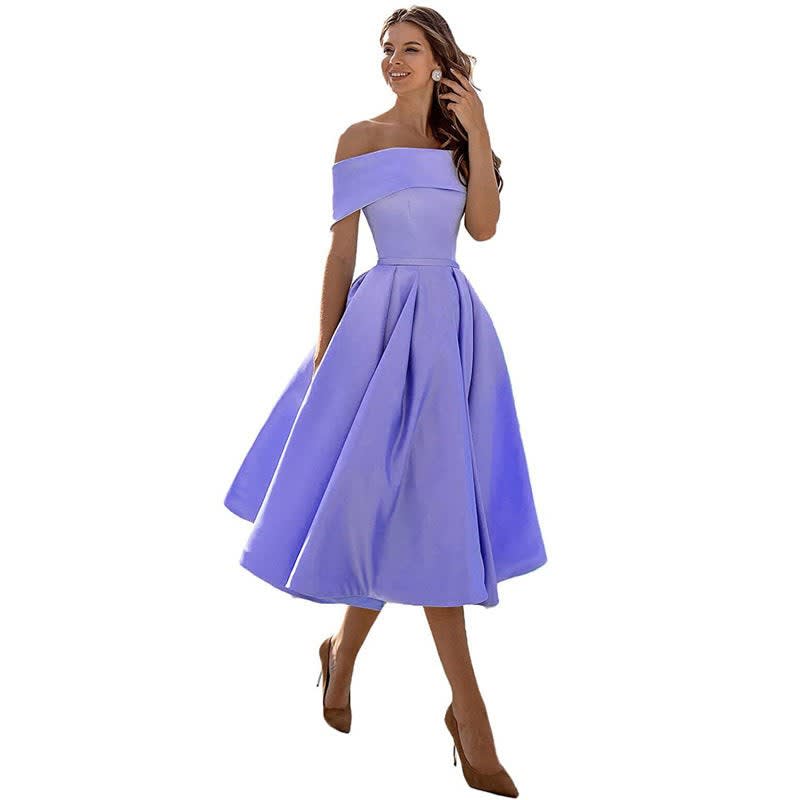 Dahlia Off Shoulder Satin Wedding Guest Midi Dress_8