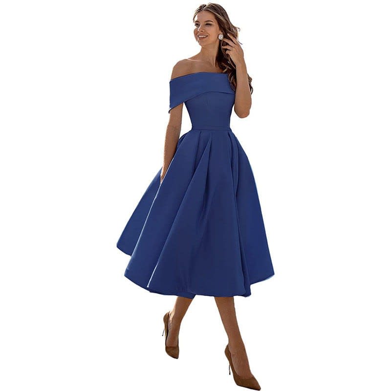 Dahlia Off Shoulder Satin Wedding Guest Midi Dress_9