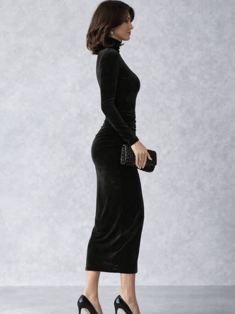 Federica Velvet Ruched Midi Dress_2