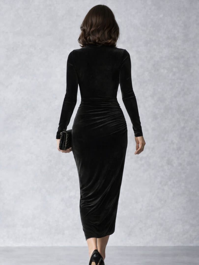 Federica Velvet Ruched Midi Dress_4