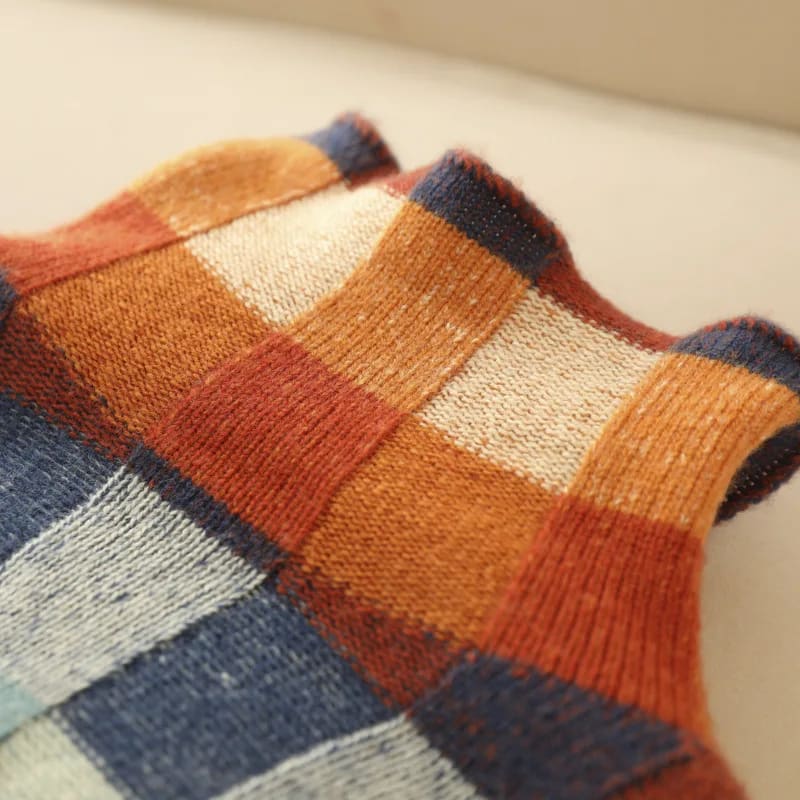 Cherie Multicolor Check Knit Mock Neck Sweater_5