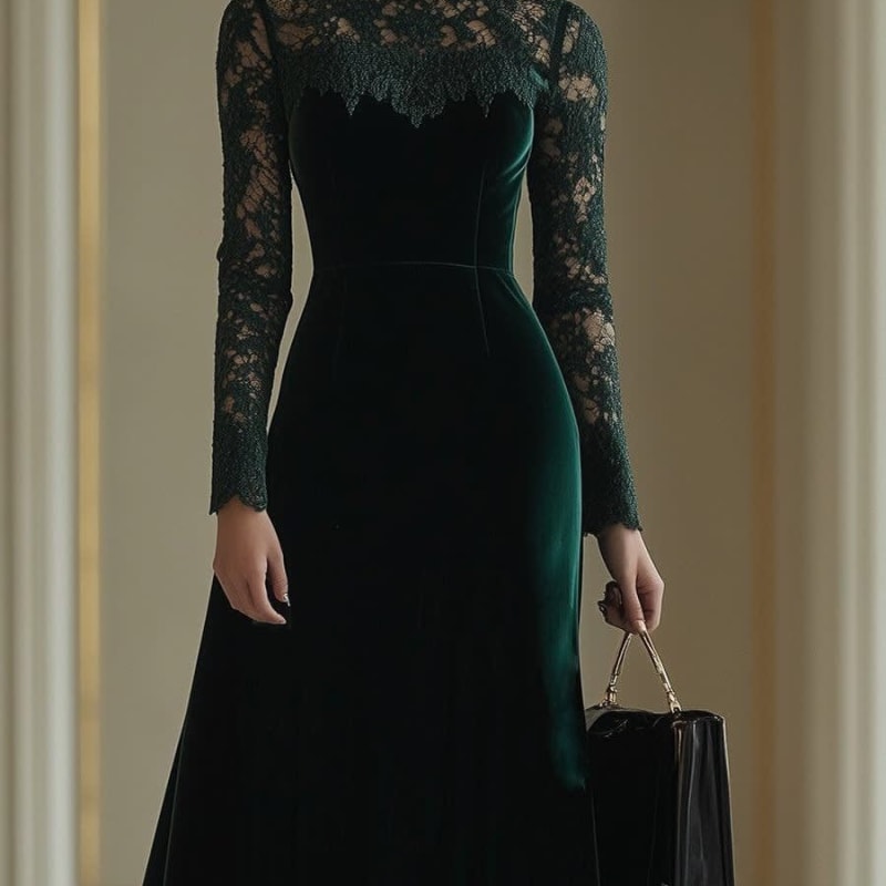 Calliope Lace Sleeve Velvet Midi Dress_1