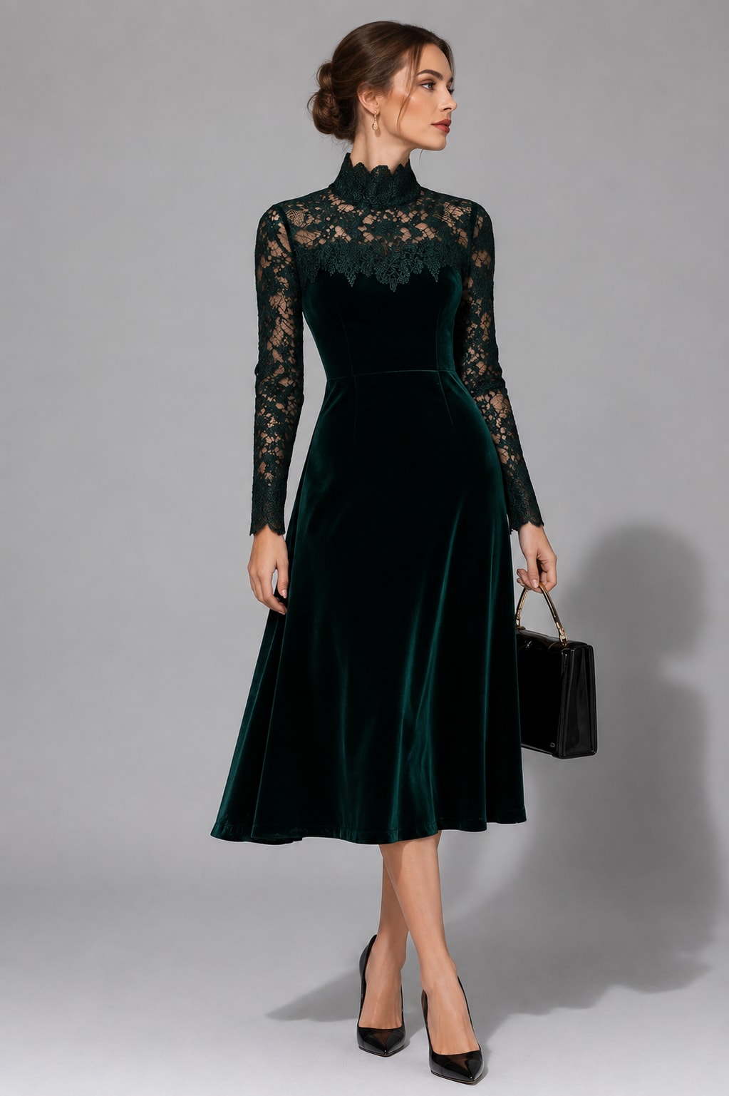 Calliope Lace Sleeve Velvet Midi Dress_2