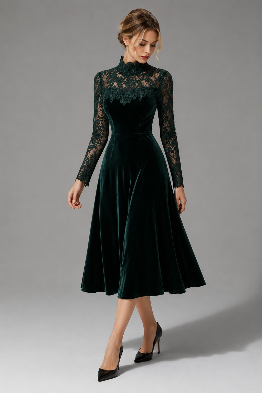 Calliope Lace Sleeve Velvet Midi Dress_4