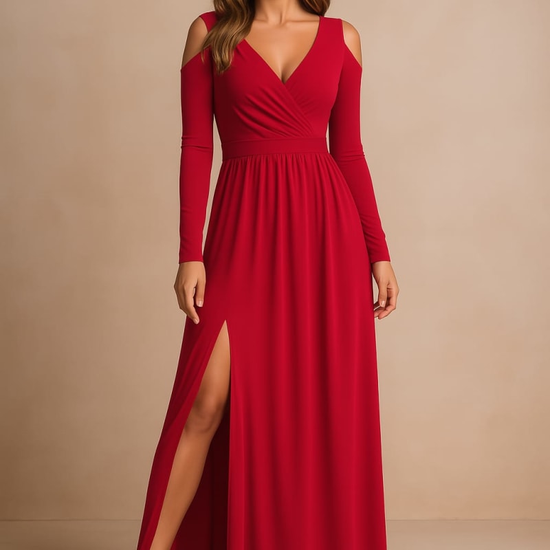 Leonie Wrap V-Neck Long Sleeve Wedding Guest Maxi Dress_1