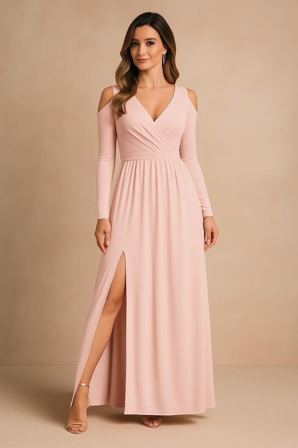Leonie Wrap V-Neck Long Sleeve Wedding Guest Maxi Dress_3
