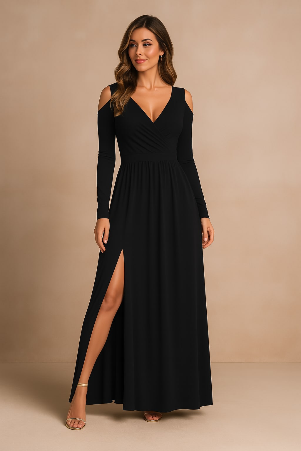 Leonie Wrap V-Neck Long Sleeve Wedding Guest Maxi Dress_5
